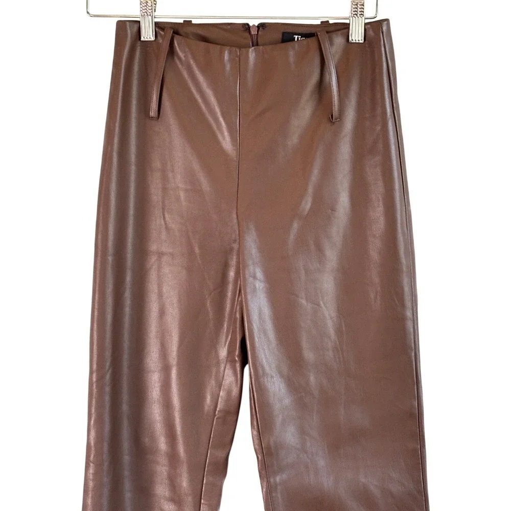Tiger Mist Flare Leg Pants Brown Womens Size S Faux Leather High Rise Edgy Y2K